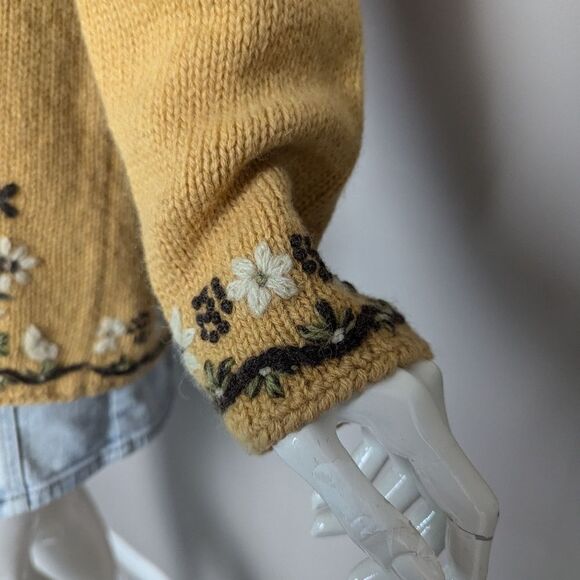 Women's cable knit wool turtle neck embroidered flowers Point Zero 90s M - Picture 9 of 10